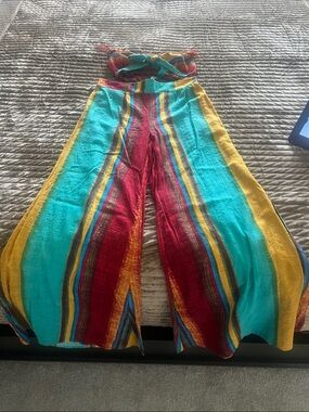 2 Piece Striped Wide-Leg pants & tubed crop top